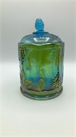 Green Carnival Glass Bisquit Jar