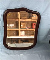 Antique Beveled Wood Frame Wall Mirror
