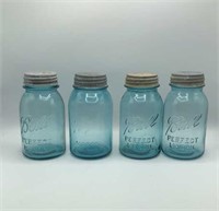 4 Old Blue Ball Perfect Mason Quart Jars Zinc Lid