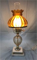 1960s Amber Hurricane Glass Shade Lamp WORKS