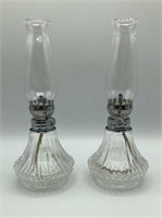 Pair Vintage EAPG Oil Lamps