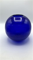 8" Cobalt Blue Crackle Art Glass Bulb Vase