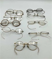 9 Pairs Antique Wire Rim Glasses 14K