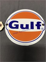 GULF PORCELAIN ENAMEL SIGN, 6"