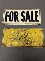 PAIR OF TIN SIGNS-- FOR SALE, PRIVATE PROPERTY,