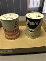 VEEDOL RACING OIL QUART CANS, ONE FULL, ONE EMPTY