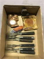 OLD FORKS, POCKET KNIFE, ASHTRAY, OTHER MISC