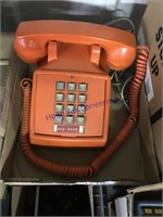 OLD DESK PHONE, PUSH-BUTTON, ORANGE