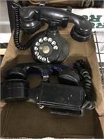 BLACK ROTARY DIAL PHONES--WALL AND CRADLE
