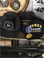 JOHN DEERE WINTER CAP, KOREA VETERAN PAIR OF CAPS