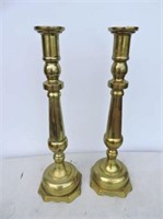Pair Antique Heavy Brass Candlesticks 19"T