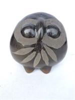 Hand Decorated Black Clay Oaxaca Pottery Owl 6"T