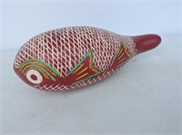 Hand Carved & Painted Gourd Rattle 9"L