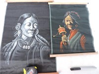 Pair Hand Painted Tibetan Silk Wall Hangings