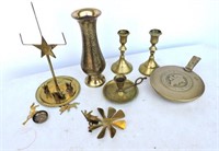 Brass Candlesticks, Brass Carved Vase, Etc