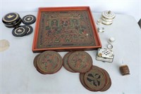Enamelled Coasters, Shell Inlaid Trinket Boxes