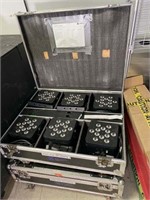 6 WIRELESS UP-LIGHTS W/ ROAD CASE (PARTIALLY