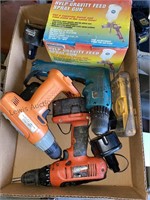 Box lot with 3 cordless drills needing chargers