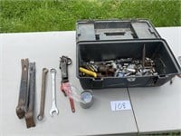 Tool Box with Sockets, Pry Bars, Wrenches
