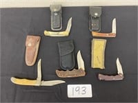 (4) Single Bladed Knives w/ Holster, . . .