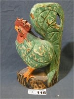 Wood Carved Rooster - 12" High