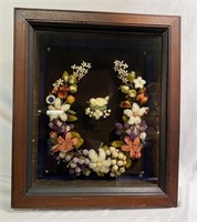 1800's Victorian Floral Mourning Wreath bird in ne