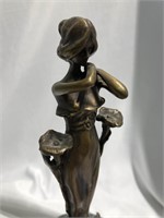 Risque Art Nouveau Bronze Lady Statue Marble