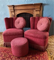 Pair Pink Mid Century Modern Chairs w pillows & ot