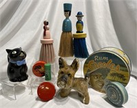 Vintage Art Deco Articles Brushes Tins Dog Cat