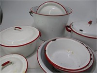 Lot of Red and White Enamel