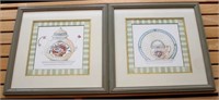 Pair framed prints - 13 1/2 x 13