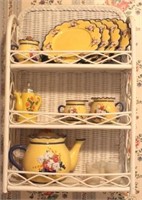 Wicker shelf with tea set