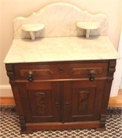 Victorian walnut marble top & back washstand