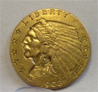 1908 2.50 DOLLAR GOLD INDIAN AU TO UNC