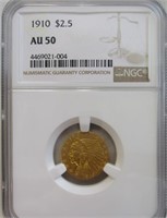 1910 NGC AU50 2.50 DOLLAR GOLD INDIAN