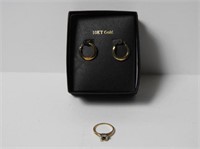 14kt gold ladies ring (missing stone) and pair