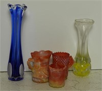 3pcs of mid century red slag glass to include: