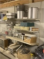 SHELVES OF MIX ITEMS / STAINLESS POTS PANS