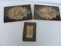 Pair Inlaid Wall Plaques & Steel Picture Frame