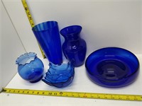 lot of blue glassware