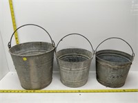 3 antique galvanized pails