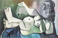 Spanish Cubist Oil Canvas Signed Picasso 4.1.59