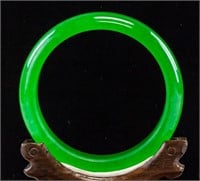 Chinese Green Stone Carved Bangle