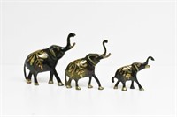 3 Pc Painted Brass Elephant Figurines