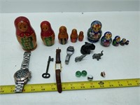 misc lot - russian nesting dolls, watches, etc.