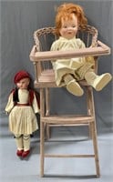 2 Vintage Dolls w/ High Chair