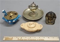 Group of 4 Inkwells: Egyptian, Porcelain & More