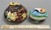 Two Pottery Tobacco Jars w/ Pipe Tops