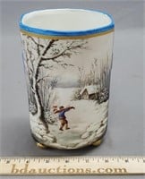 Hand Painted French Porcelain Vase w/ Winter Scene