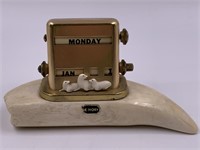 Desk top calendar mounted on a whales tooth, appro